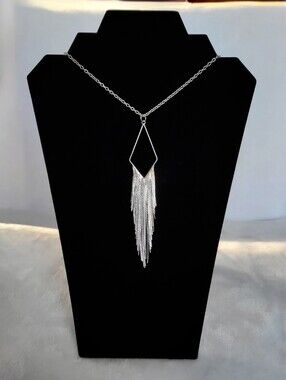 ​Silver Tone Geometric Diamond Fringe Statement Necklace